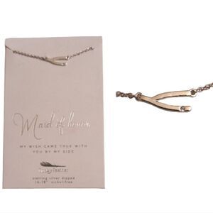 NEW Lucky Feather Brand Maid Of Honor Gift Necklace Wishbone Rinestone Sterling